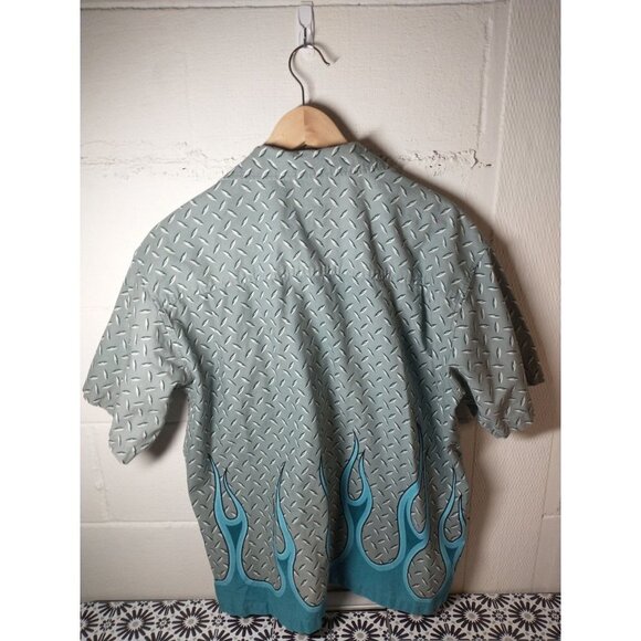 ☀️David Carey Originals Cotton Mechanic Flame graphic Button Down Shirt, XL - Picture 5 of 8